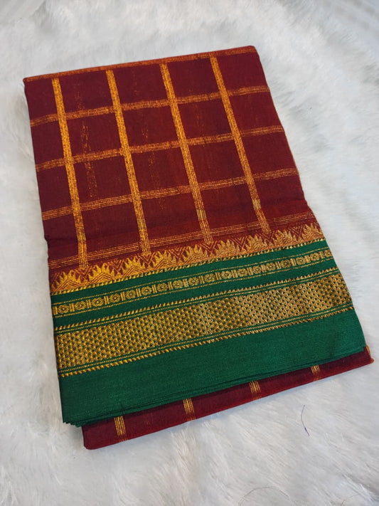 Wine Maroon  Big Jari Checks Ilkal Saree