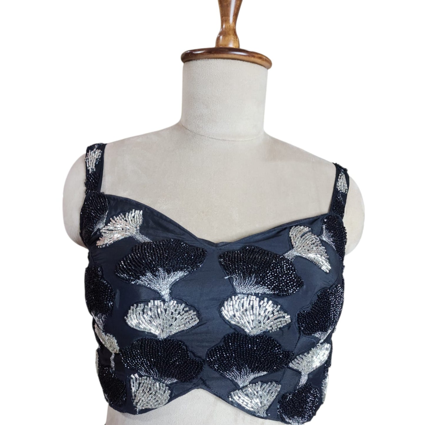 Midnight Sparkle – Party Wear  Saree with Sequin Leaf Work Blouse