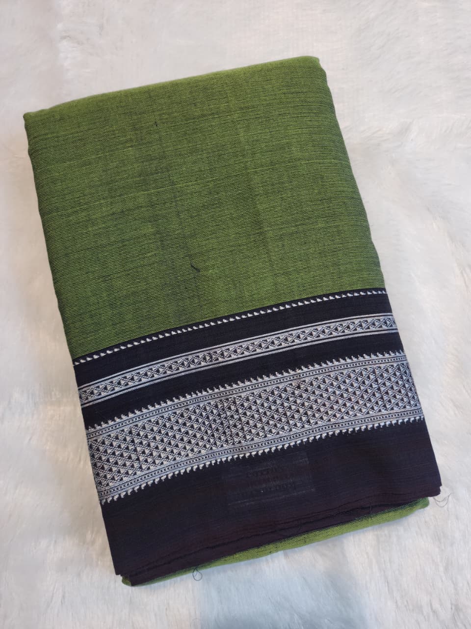 Olive Green Ilkal Cotton Handloom Saree with Silk Pallu