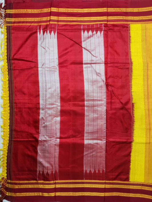 Yellow–Maroon Ilkal Viscose Saree with Gayathri Border