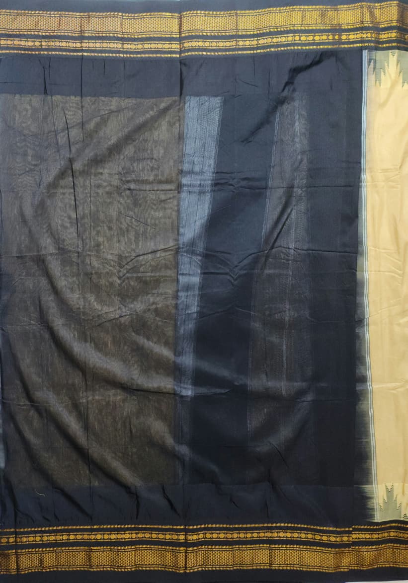 Beige & Black Tana Gadawal Ilkal Cotton Saree