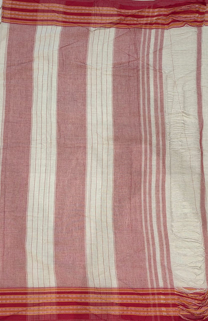 Cream-Orange Ilkal handloom Patteda Anchu-Gayatri Border