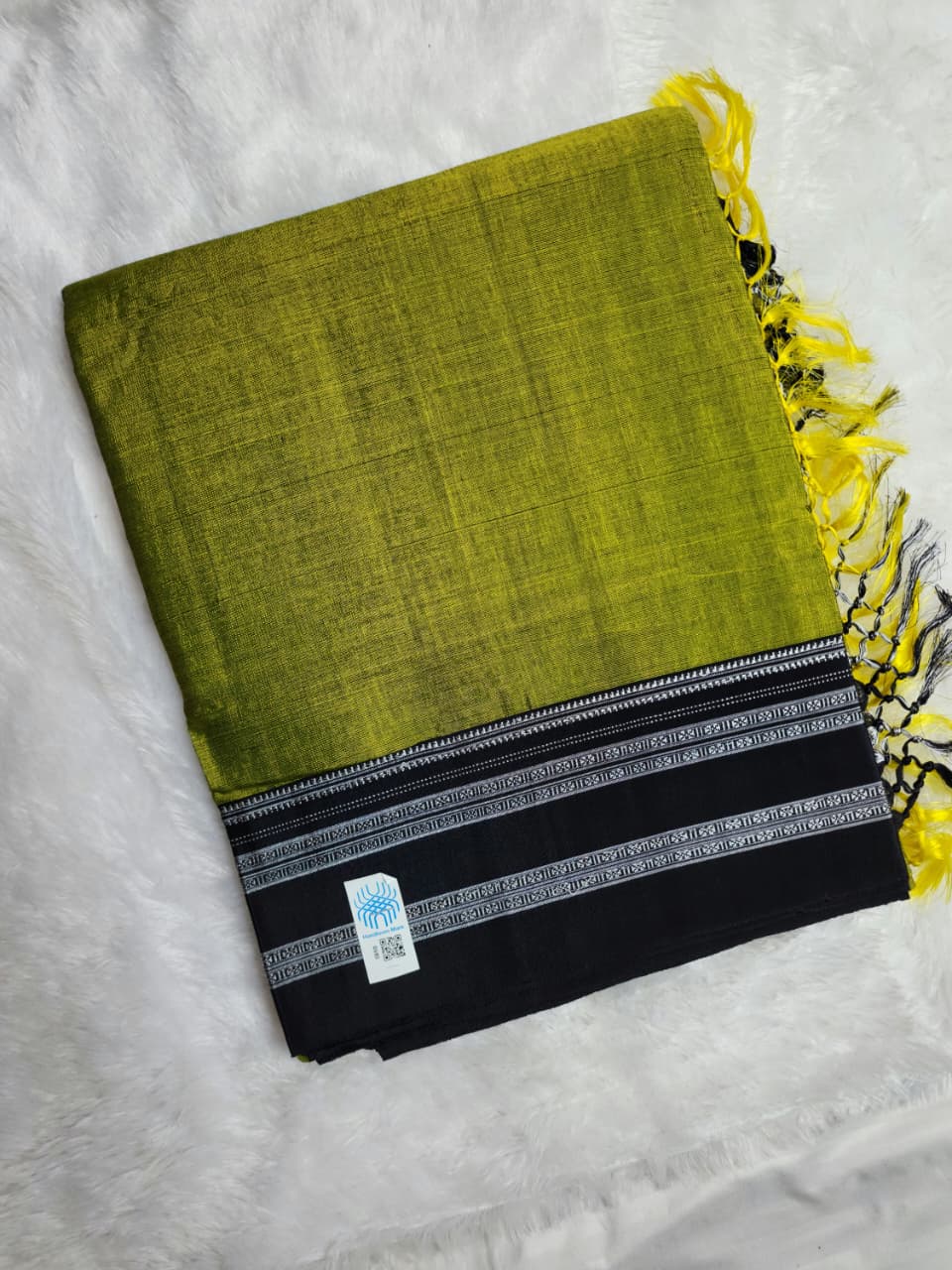 Olive Green–Black Ilkal Viscose Saree with Gayathri Border