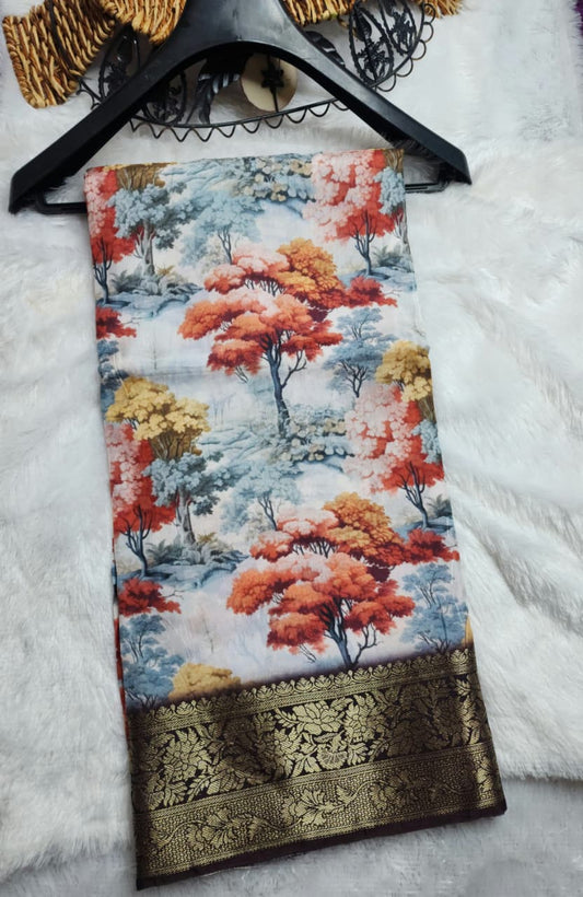 Cream Viscose Dola Silk tree print