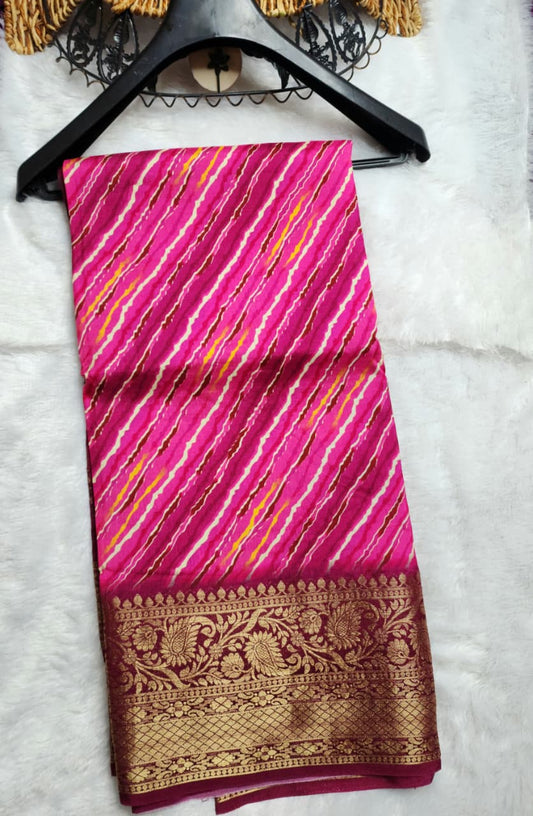 pink Viscose Dola Silk leharia print