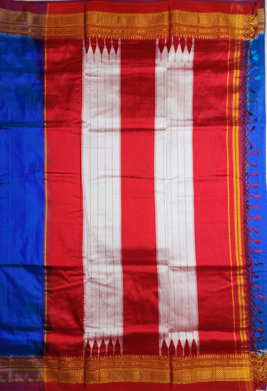 Blue Plain Ilkal silk with Paras Border