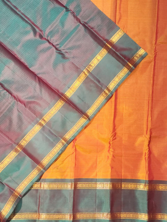 Burnt Orange & Emerald Green Gadwal Silk Saree