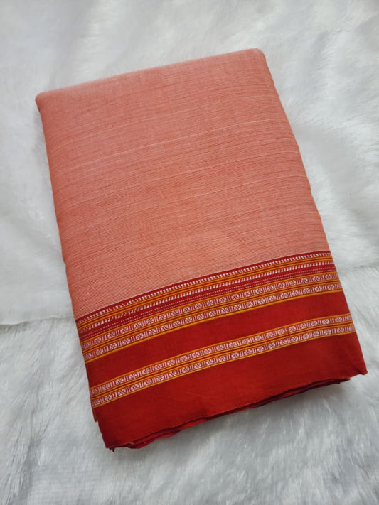 Peach–Rust Cotton Handloom Saree