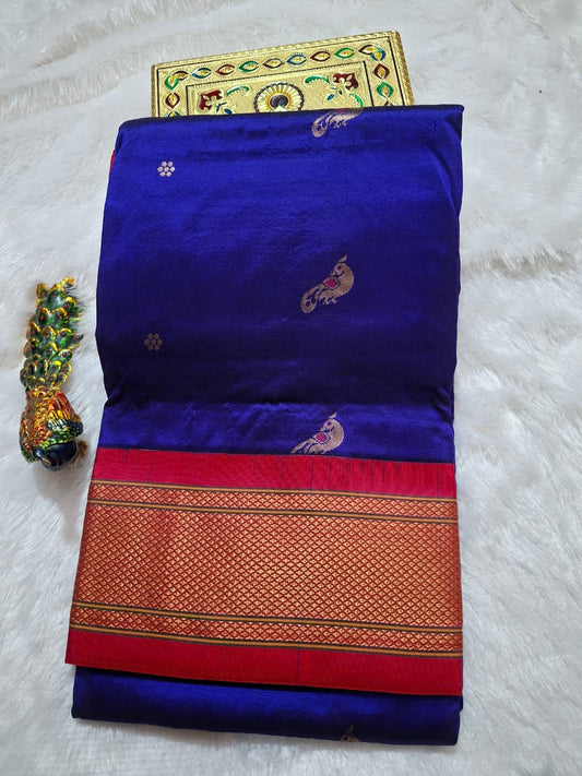 Royal Blue Paithani Silk with Peacock Motifs