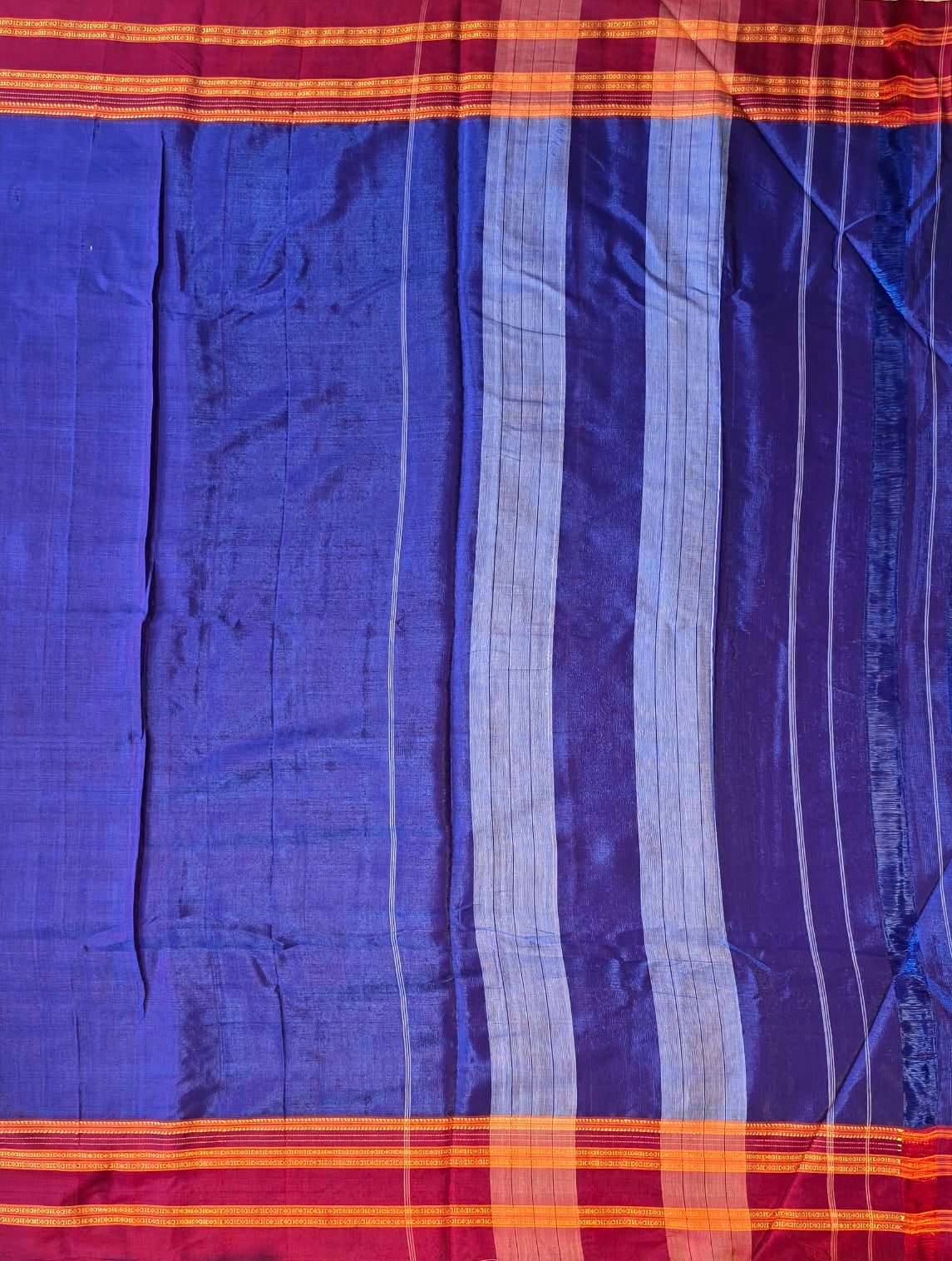 Dark Blue-Maroon Ilkal Viscose Handloom Saree with Silk Pallu