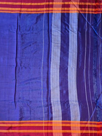 Dark Blue-Maroon Ilkal Viscose Handloom Saree with Silk Pallu