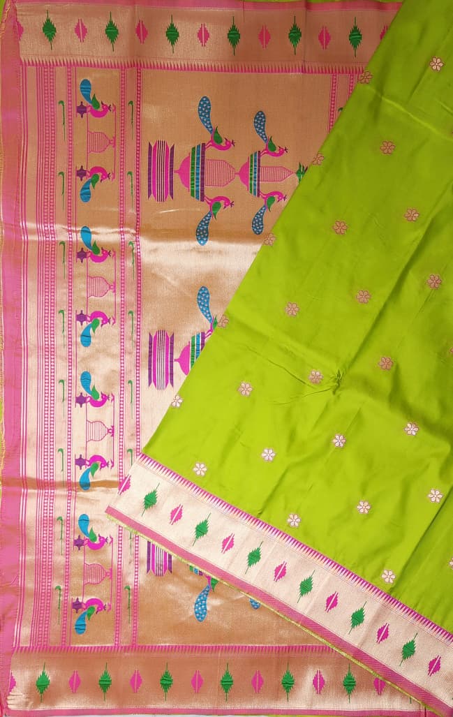 Lively Parrot Green Paithani Soft Silk Saree