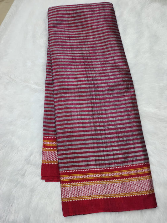 Raspberry Red chikki paras border Ilkal Viscose Saree