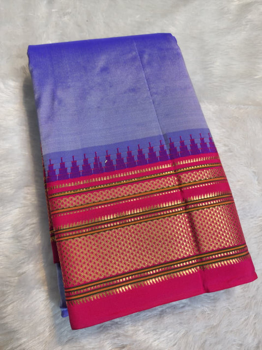 Lavender–Violet Gadwal Ilkal Pure Silk Saree with Small Temple Border