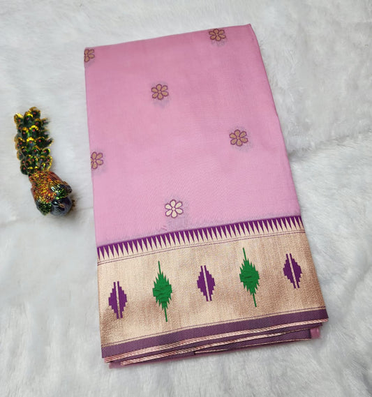 Charming Pink Paithani Soft Silk Saree