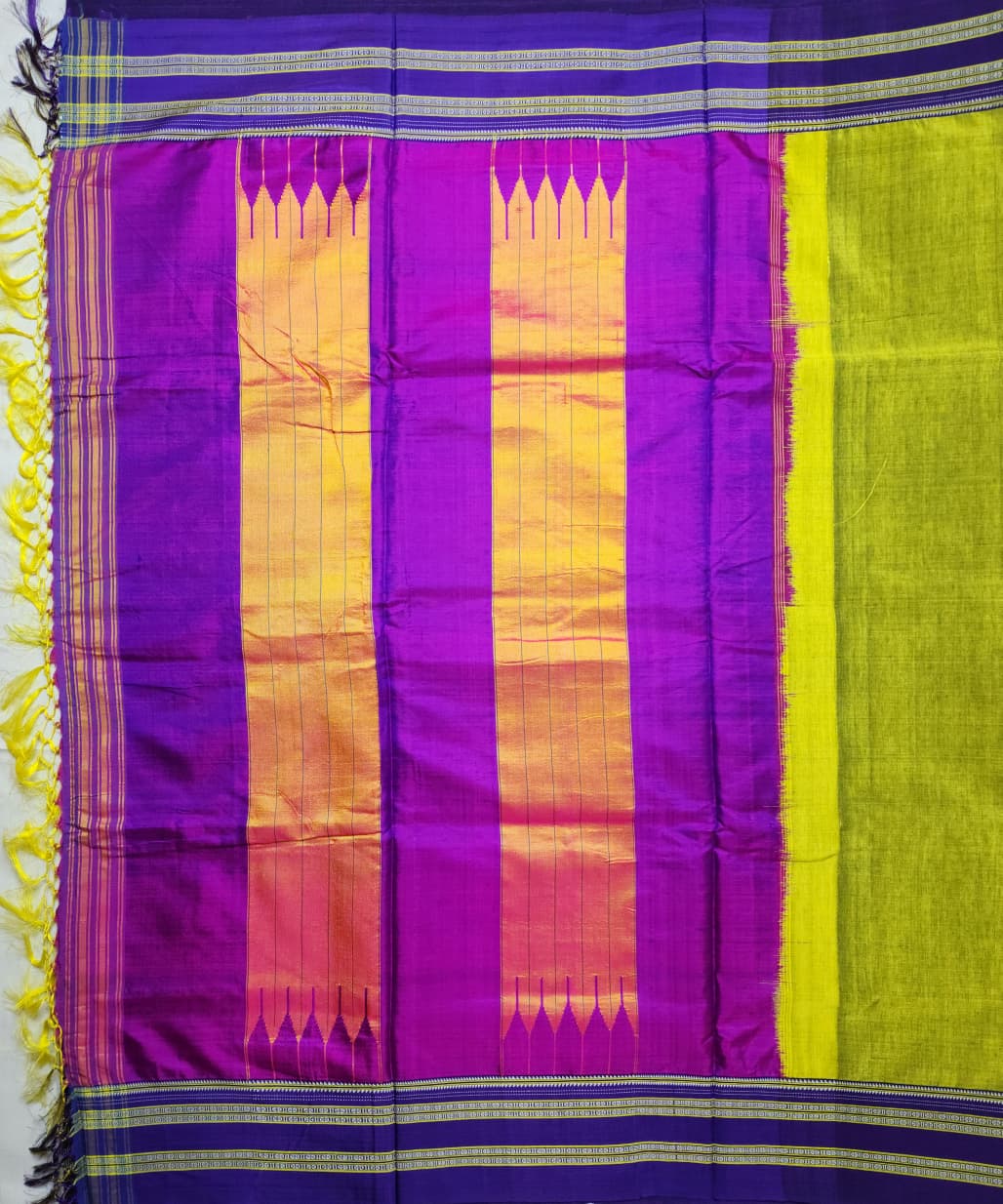 Green–Purple Ilkal Viscose Saree with Gayathri Border
