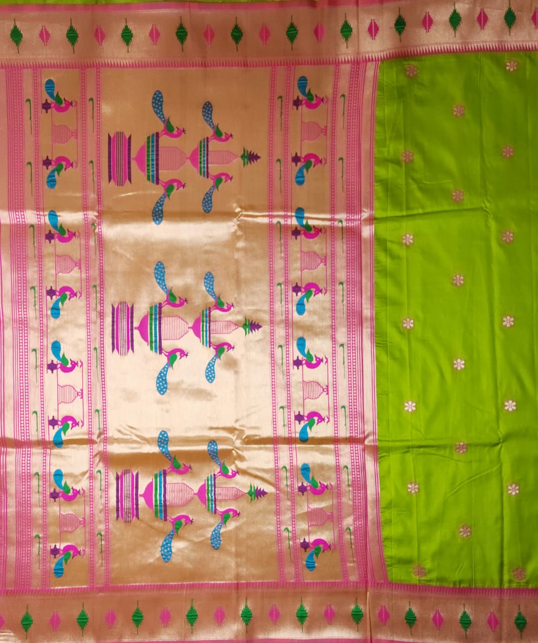 Lively Parrot Green Paithani Soft Silk Saree