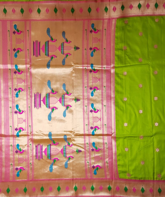 Lively Parrot Green Paithani Soft Silk Saree