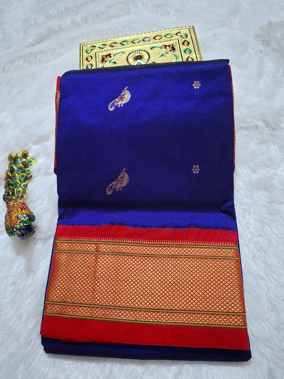 Deep Royal Blue Paithani Silk with Peacock Motifs