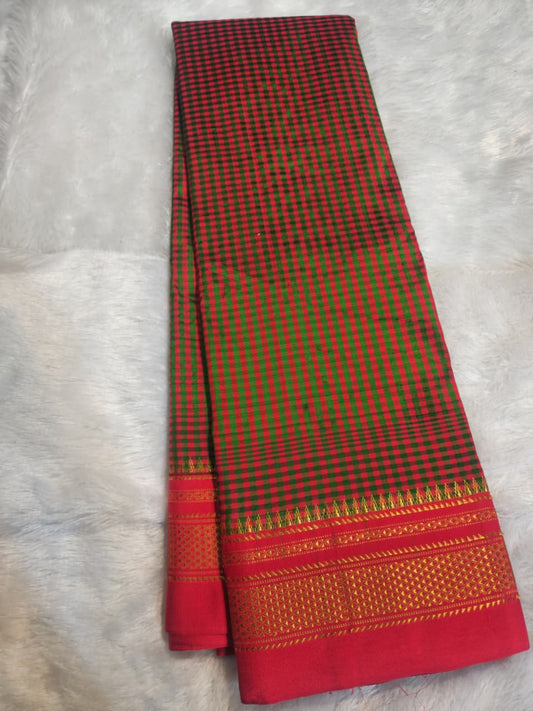 red green Gadwal Ilkal Pure Silk Satrangi Checks
