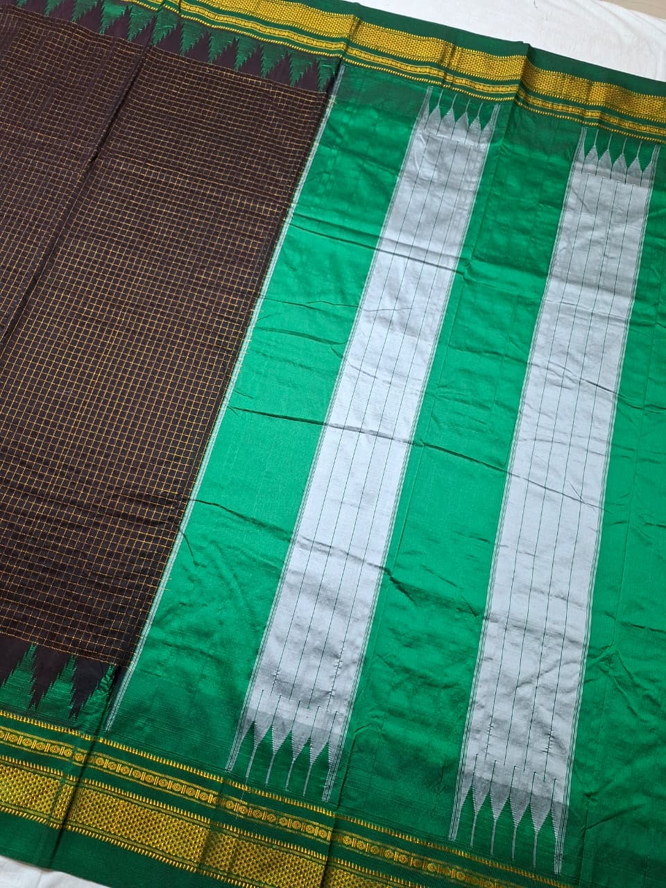 Black & Emerald Green Jari Chadarang Ilkal Saree