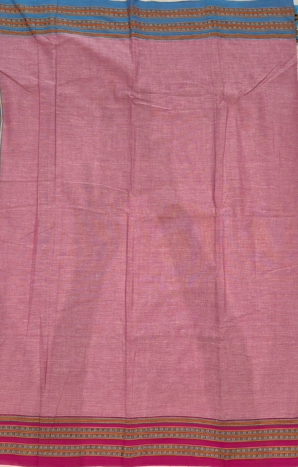 Pink-Blue Pink Ilkal handloom Patteda Anchu-Gayatri Border