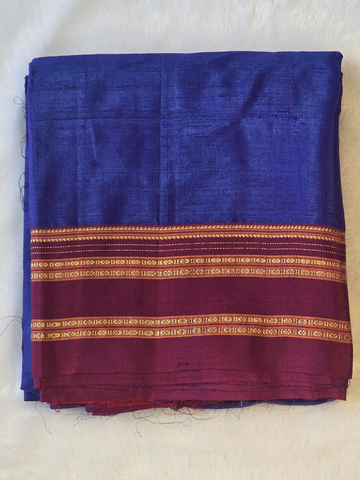 Dark Blue-Maroon Ilkal Viscose Handloom Saree with Silk Pallu