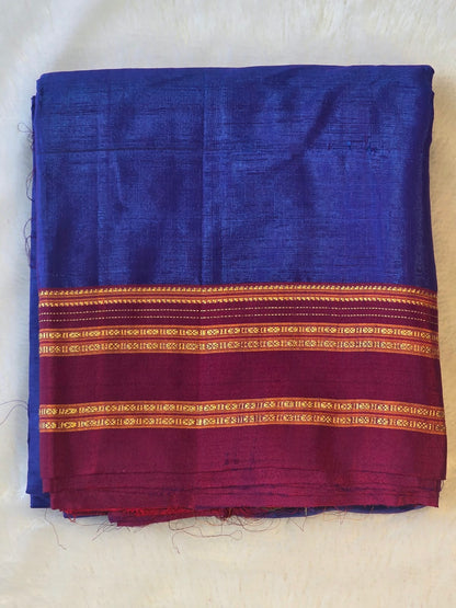 Dark Blue-Maroon Ilkal Viscose Handloom Saree with Silk Pallu