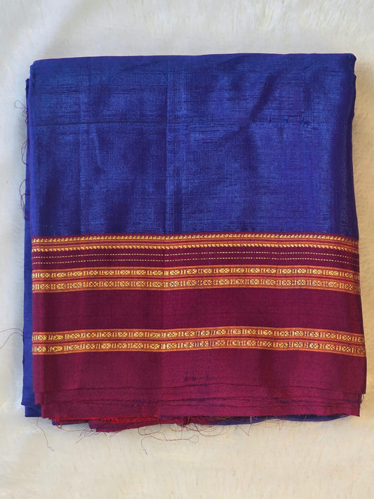 Dark Blue-Maroon Ilkal Viscose Handloom Saree with Silk Pallu