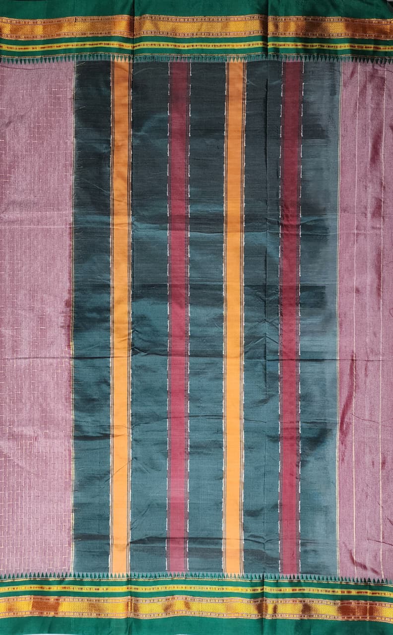 Mauve & Green Ilkal Cotton Saree with Zig-Zag Jari