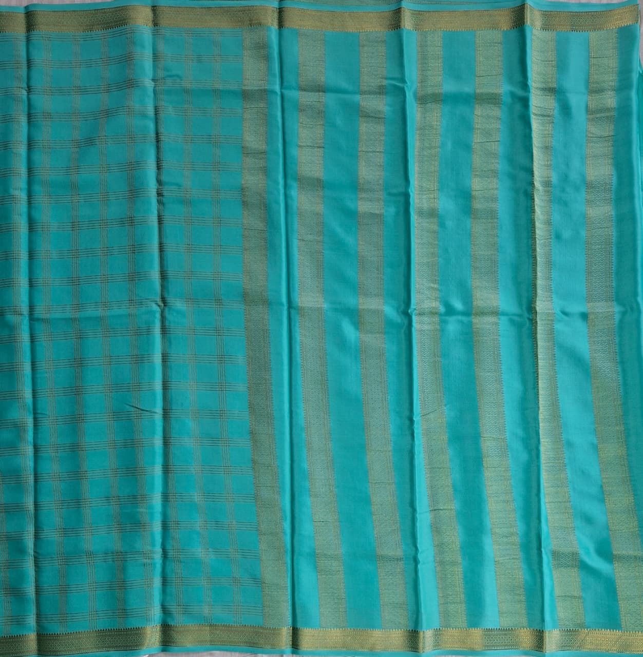 turquoise blue mysore crepe pure silk saree