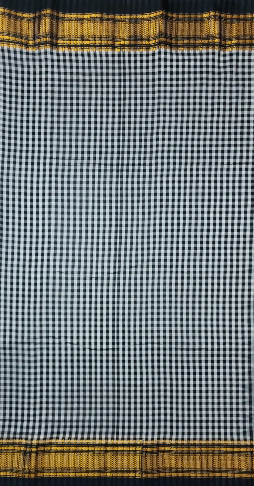 Black and White Ilkal mini Checks Saree with Rich Pallu