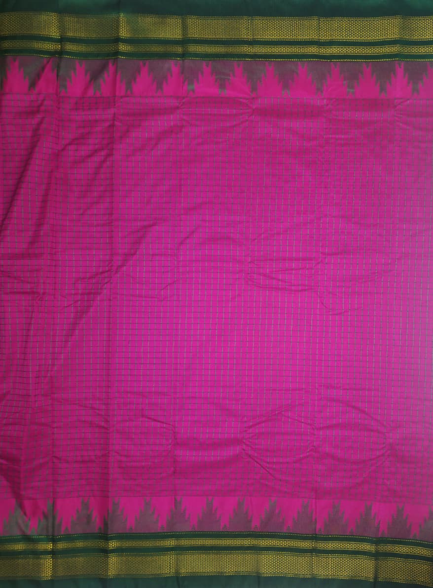 Rani Pink Thana Gadwal Chadurang Checks Ilkal Saree