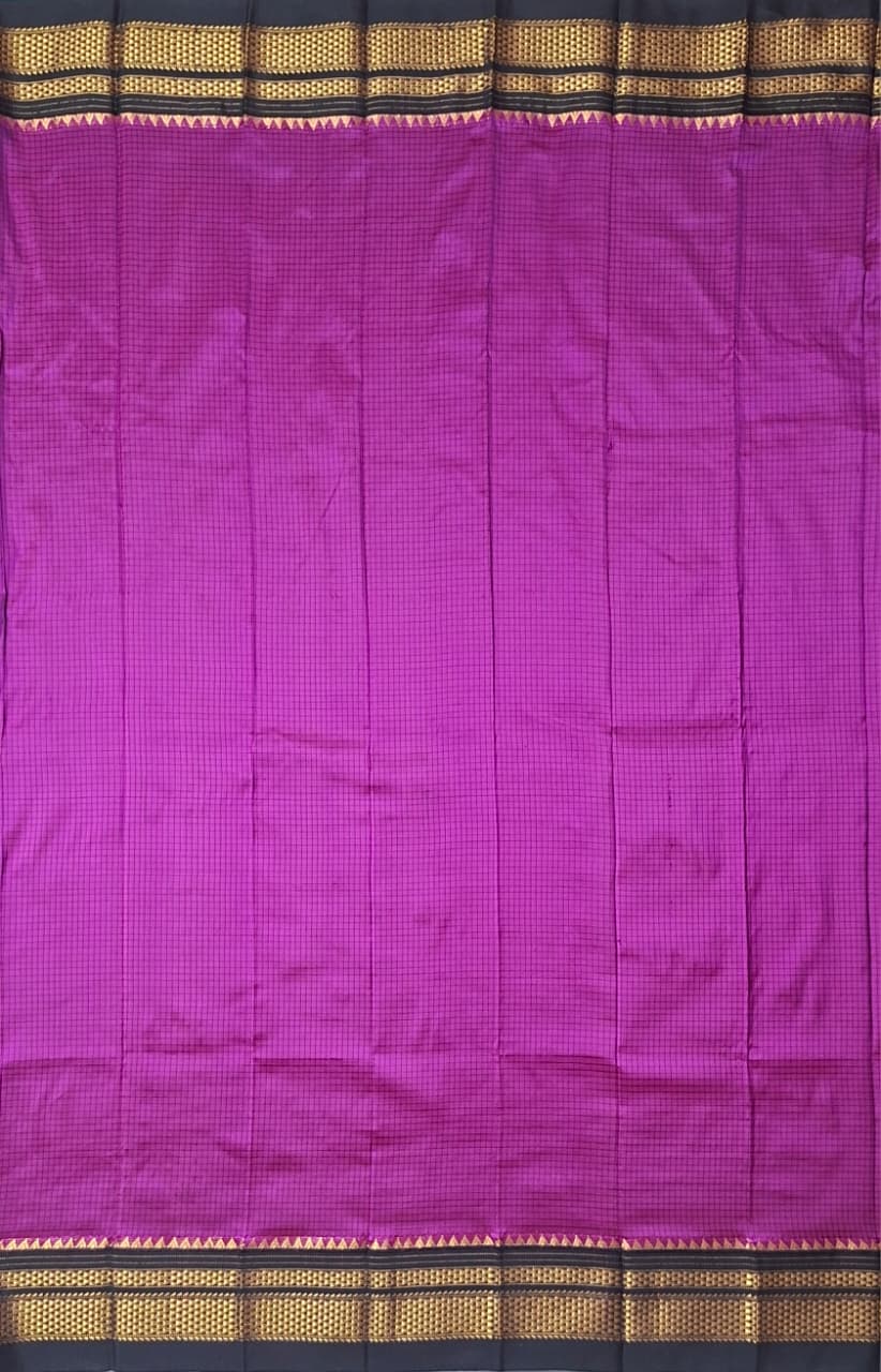 Pink-Black Ragavalli Checks- Ilkal Silk