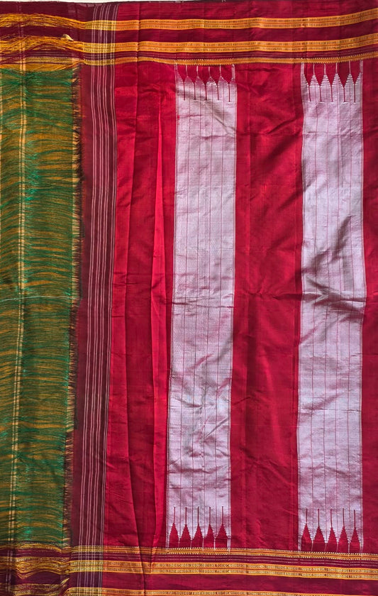 Maroon-mustard Gayathri Border Ilkal Viscose Saree