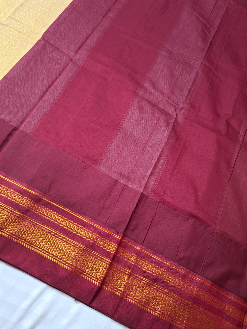 Mustard Gold Gadwal Chaduranga Ilkal Cotton Saree with Contrast Zari Border & Pallu