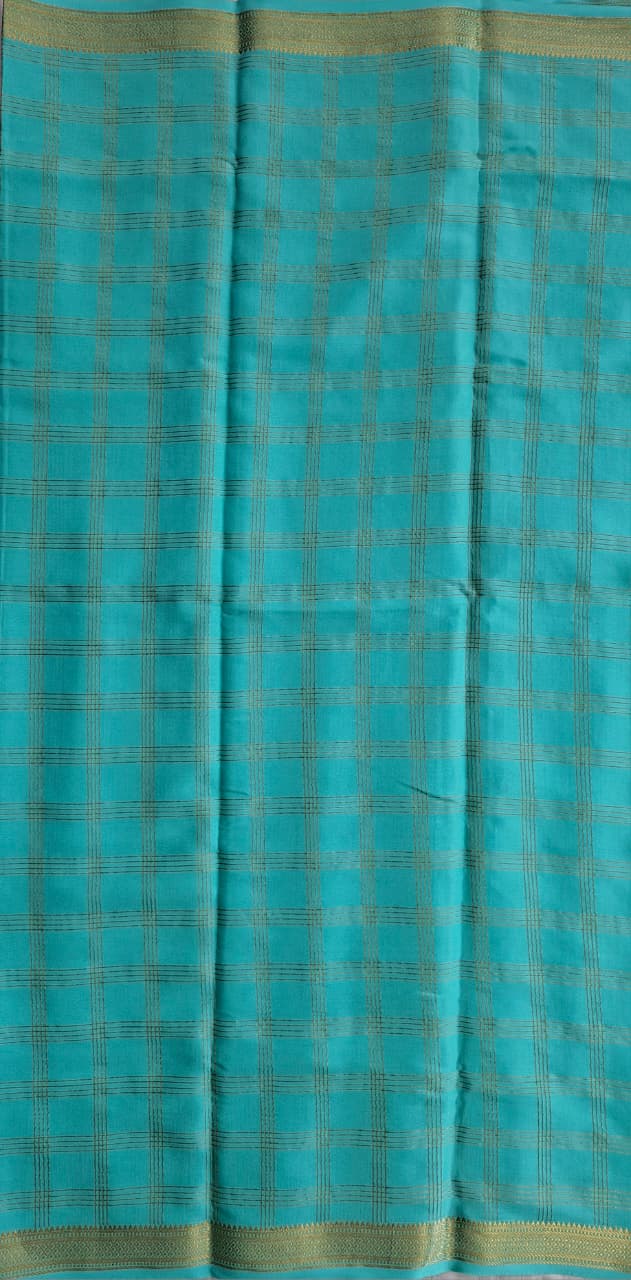 turquoise blue mysore crepe pure silk saree