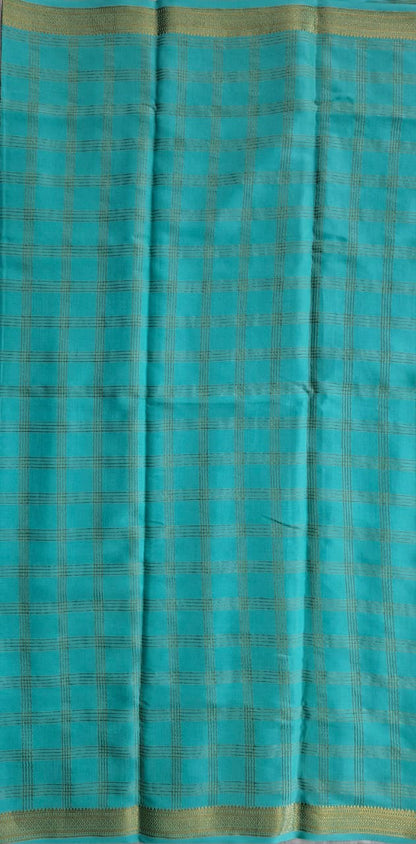 turquoise blue mysore crepe pure silk saree