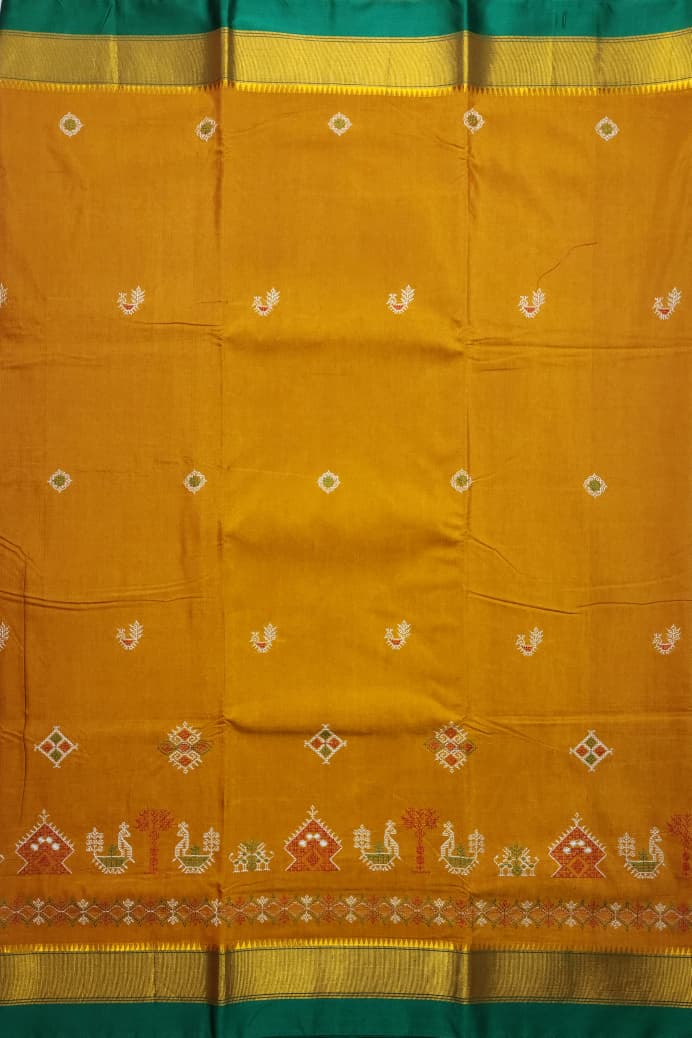 Mustard Ochre Ilkal Kasuti Cotton Saree