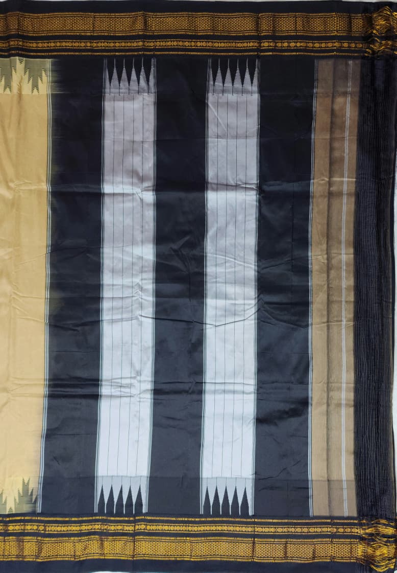 Beige & Black Tana Gadawal Ilkal Cotton Saree