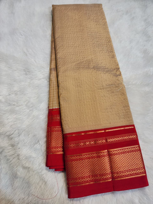 Beige & Red Gadwal Malabar Zari Checks Saree