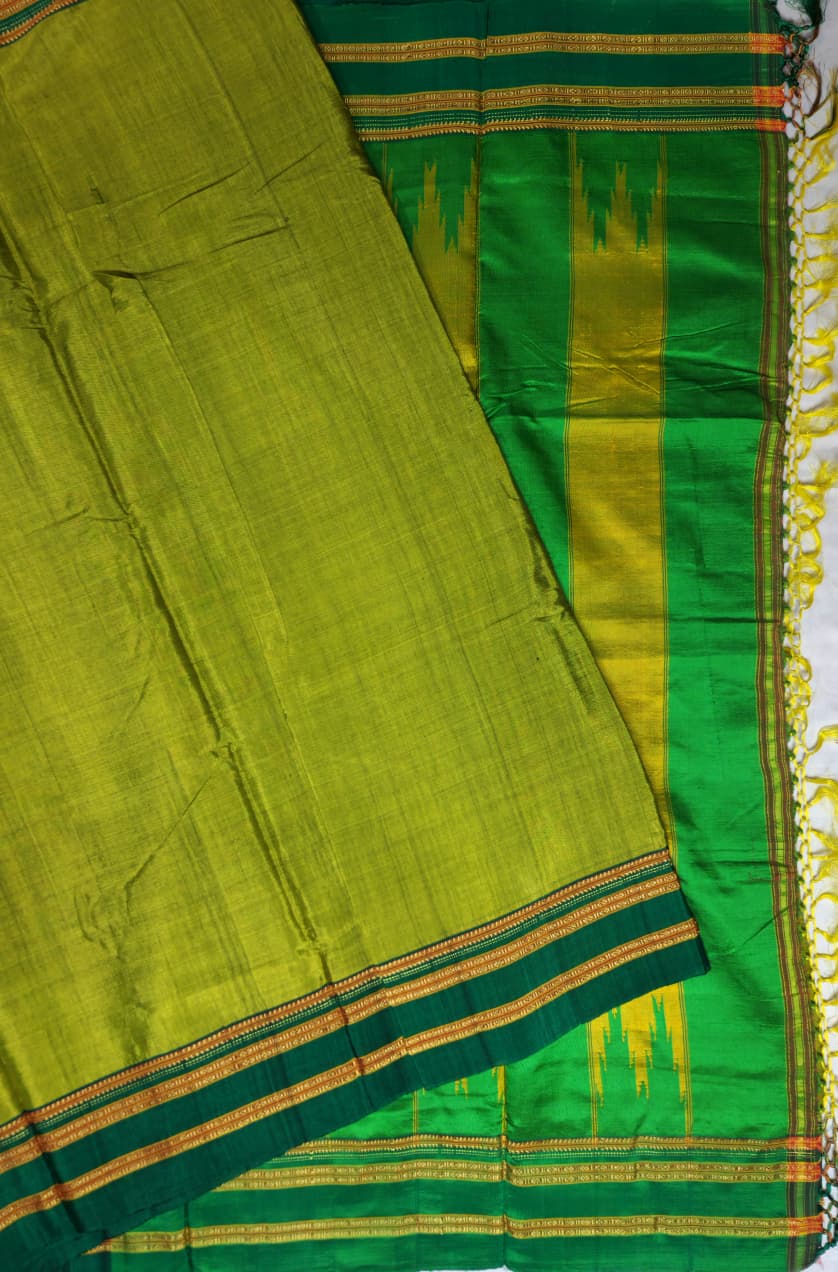 Green -Dark green Ilkal Viscose Saree with Gayathri Border