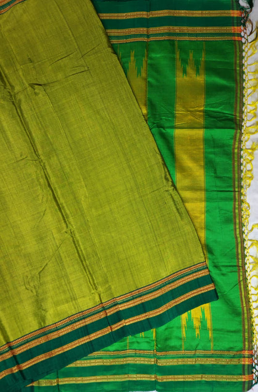 Green -Dark green Ilkal Viscose Saree with Gayathri Border