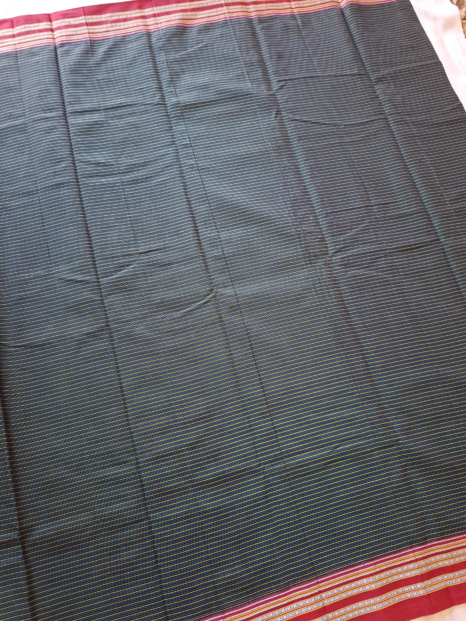Black-Maroon with yellow stripes Ilkal Mercerized Cotton (raasta saree)