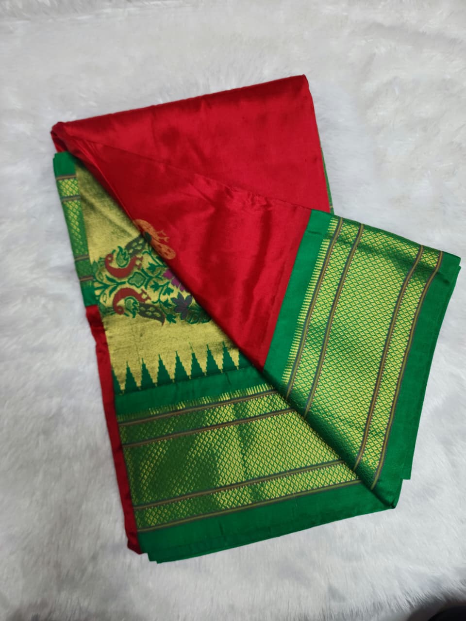 Paithani Red Green Peacock