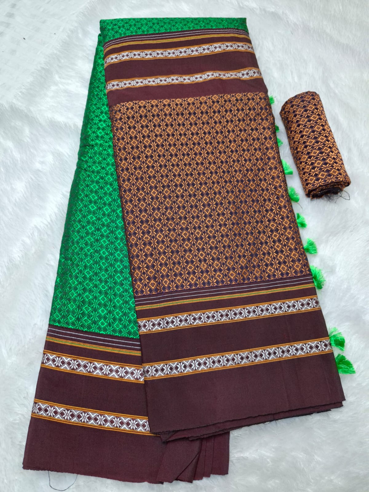brown green Ilkal Khun 3D Saree