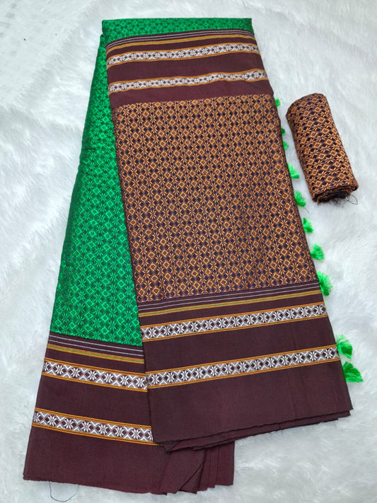 brown green Ilkal Khun 3D Saree