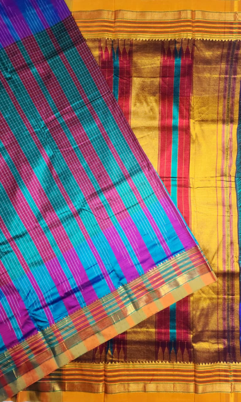 Purple Blue Exclusive 3D Ilkal saree