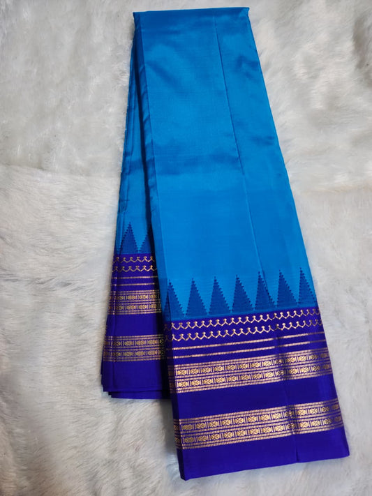 Teal Blue Ilkal Gadwal Pure Silk Saree - Gayathri Edition