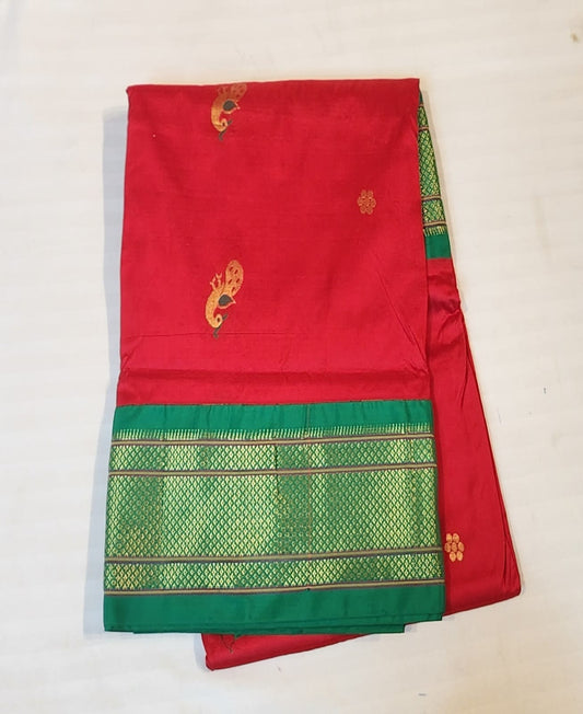 Paithani Red Green Peacock